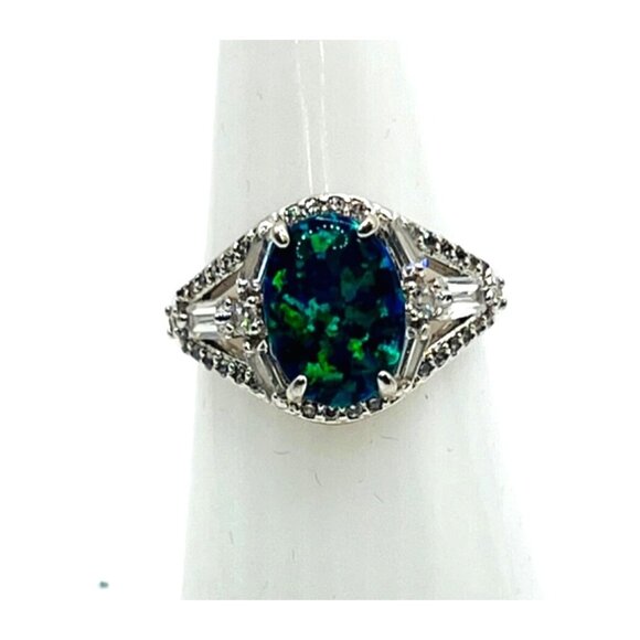 Ring Bomb Party Ring, NWOT, size 7, speckled blue green stone, silver color band - Picture 4 of 5